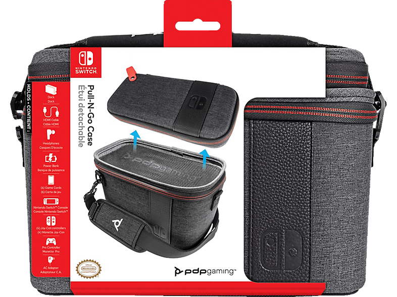 PDP LLC Konsolen-Tasche Pull-N-Go Switch, Nintendo Elite Tasche für grau Switch, für Nintendo Grau