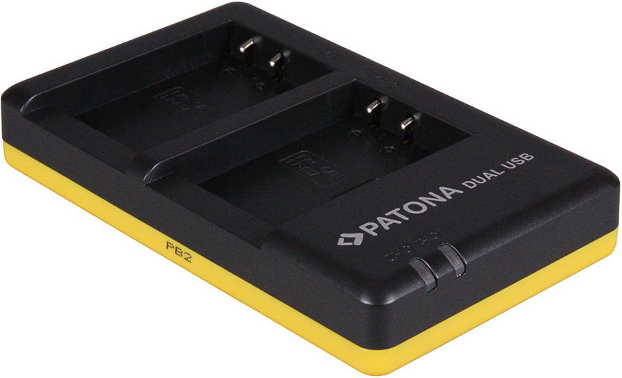 Chargeur double noir avec bordure jaune et deux fentes.
