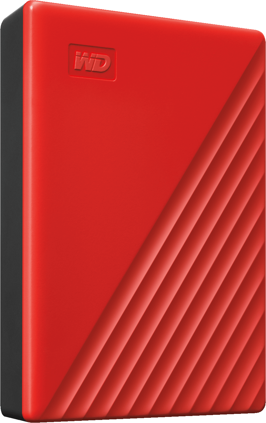 Disque dur externe WD My Passport rouge avec une surface texturée.