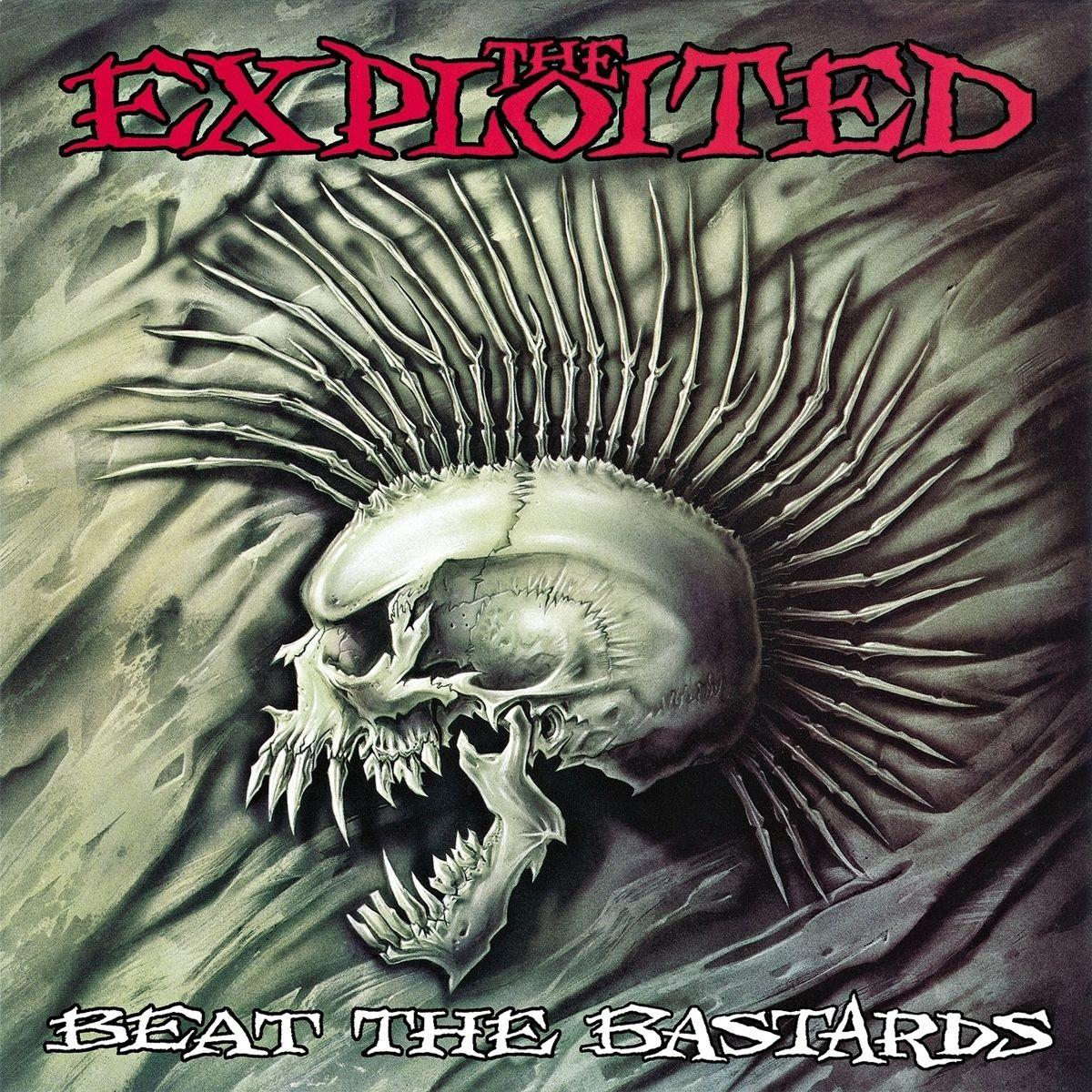 Album borító: Koponya mohawk-kal, 'The Exploited' cím, Beat the Bastards.