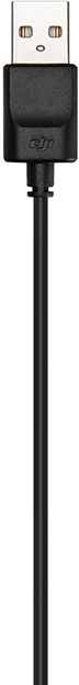 Ein schwarzes USB-Kabel mit USB-Anschluss oben. Einfacher weißer Hintergrund.