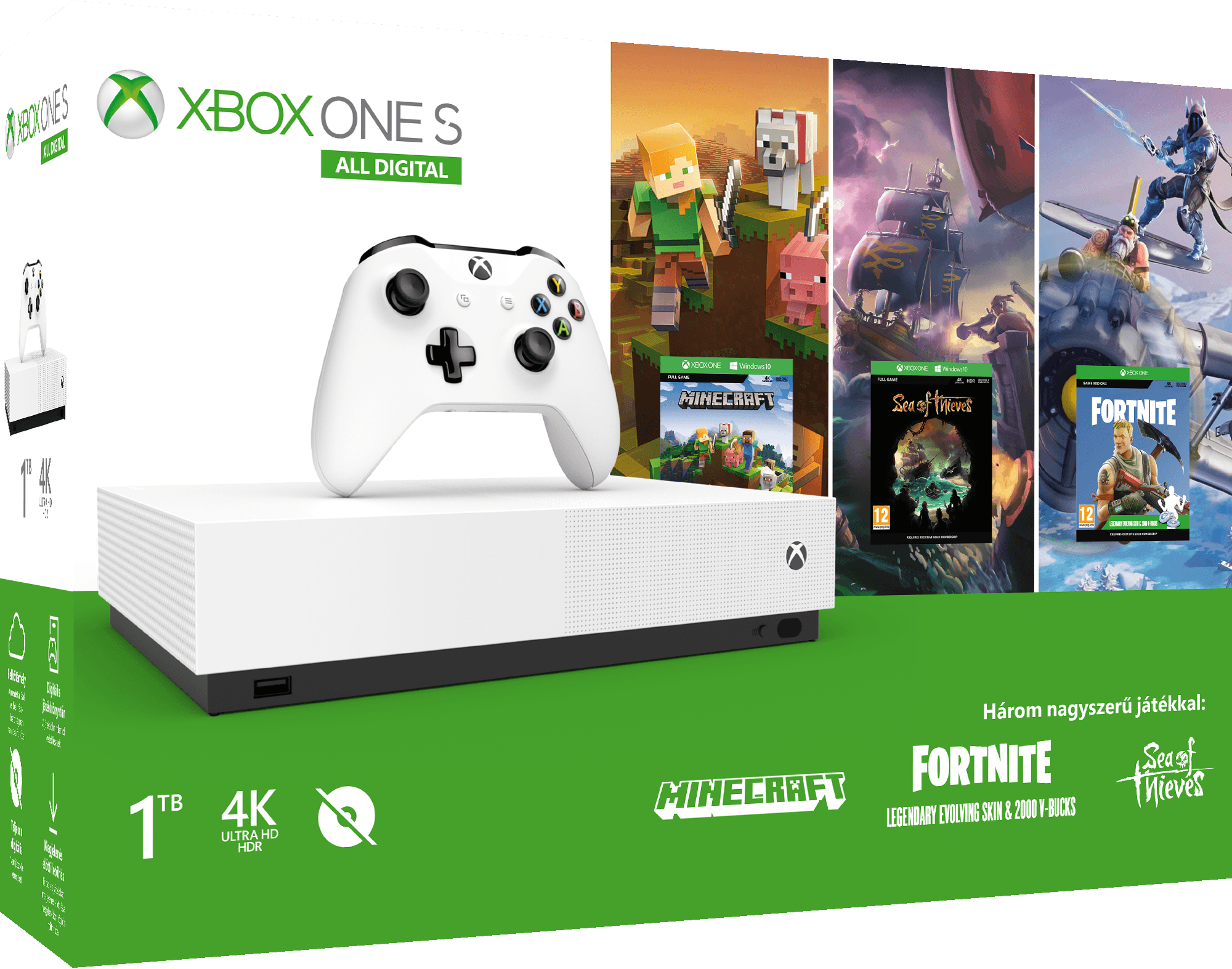 MICROSOFT Xbox One S 1TB All Digital + Minecraft + Sea of Thieves + Fortnite letöltőkód