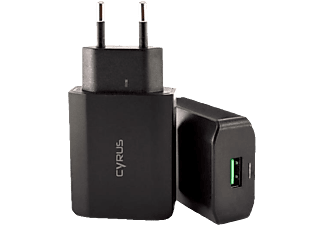 CYRUS Caricabatterie rapido USB originale QC 3.0, universale - Adattatore per corrente alternata (Nero)