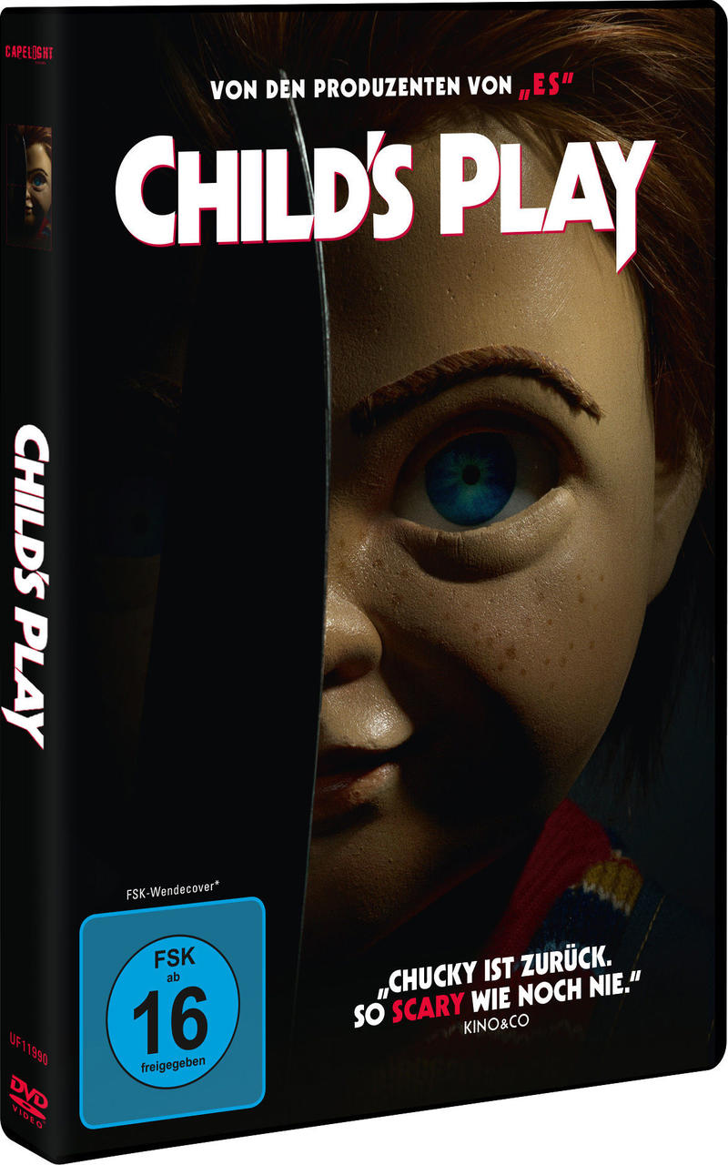 DVD-Cover für den Film Child's Play mit Chucky-Puppe.