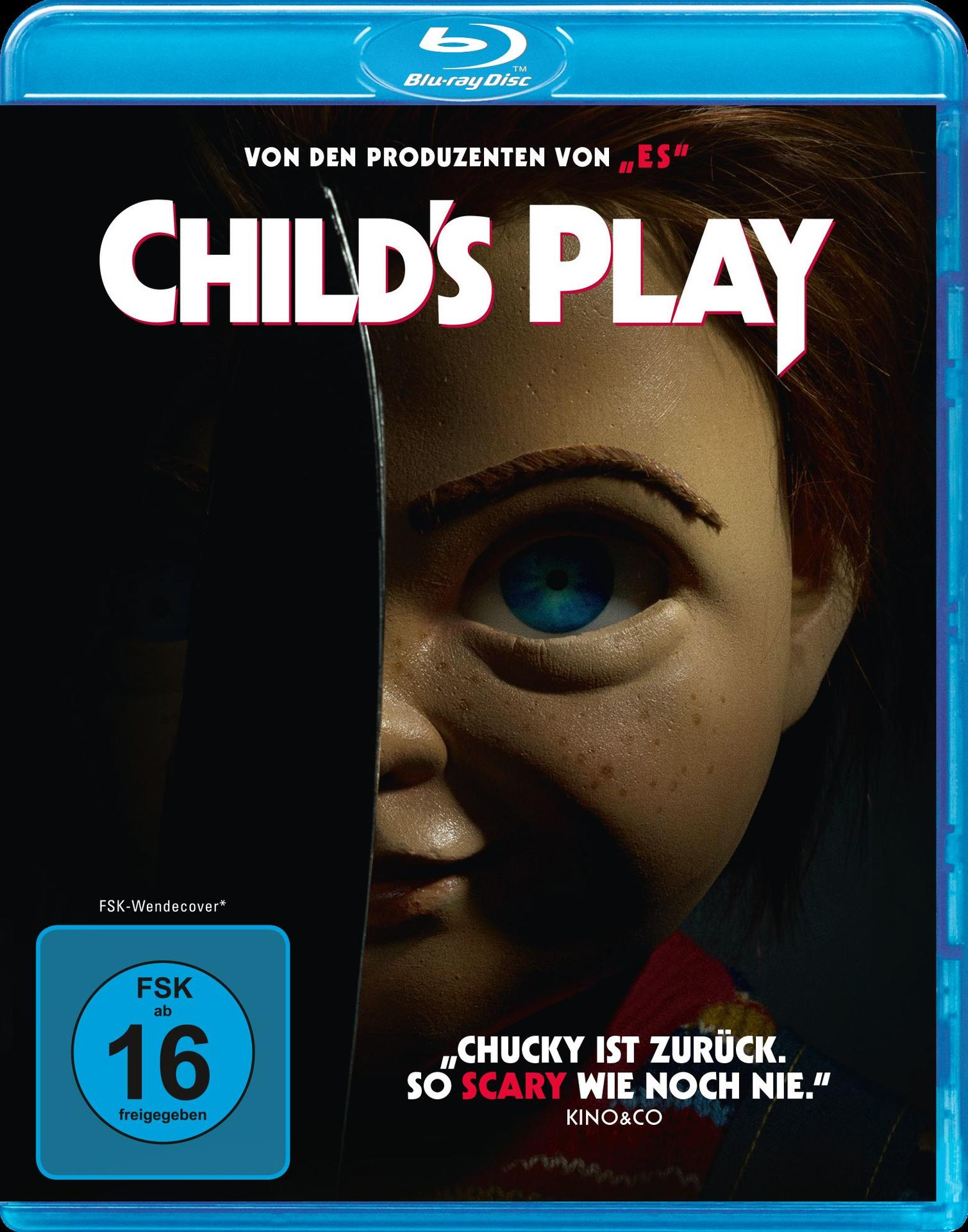 Blu-ray-Disc-Cover mit Puppengesicht, Text und blauem Rahmen.