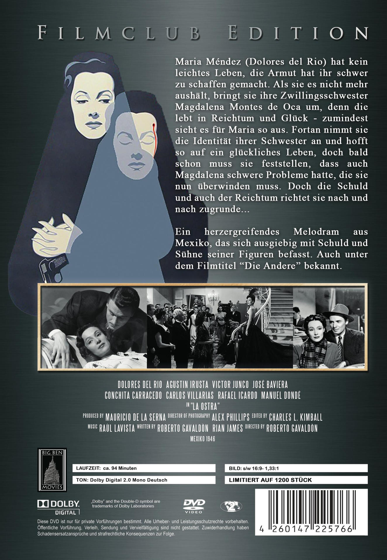 DVD-Cover: Schwarzweiß-Filmbild mit deutschem Text. Bild einer Frau auf dem Cover.