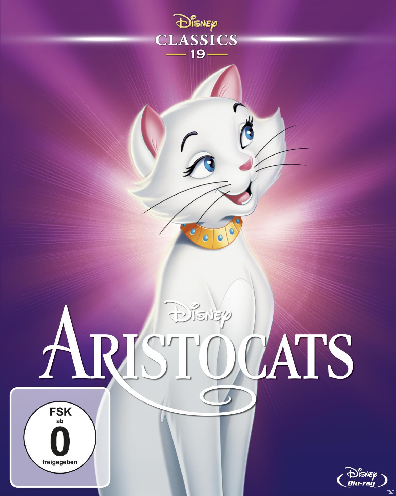 The Aristocats Disney Filmcover, mit Marie der Katze in einem rosa-weißen Design.