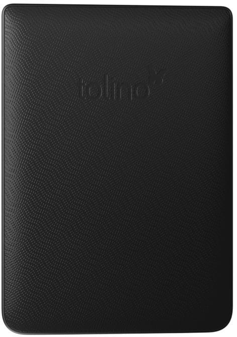 Schwarzer E-Reader. Das Gerät hat eine strukturierte Oberfläche und den Markennamen in der Mitte.