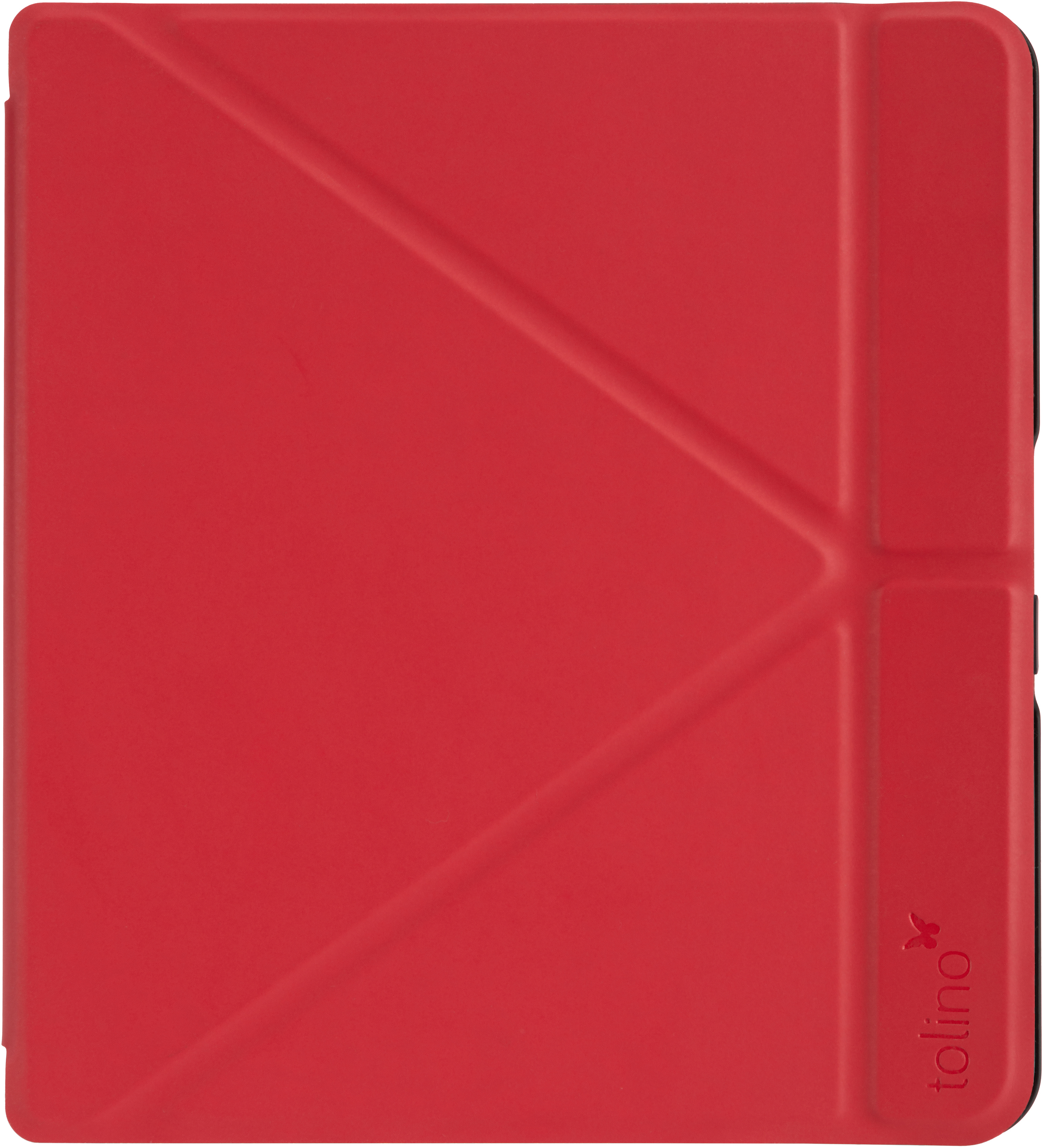 Rote Tablet-Hülle mit geometrischem Design. Die Hülle ist geschlossen.