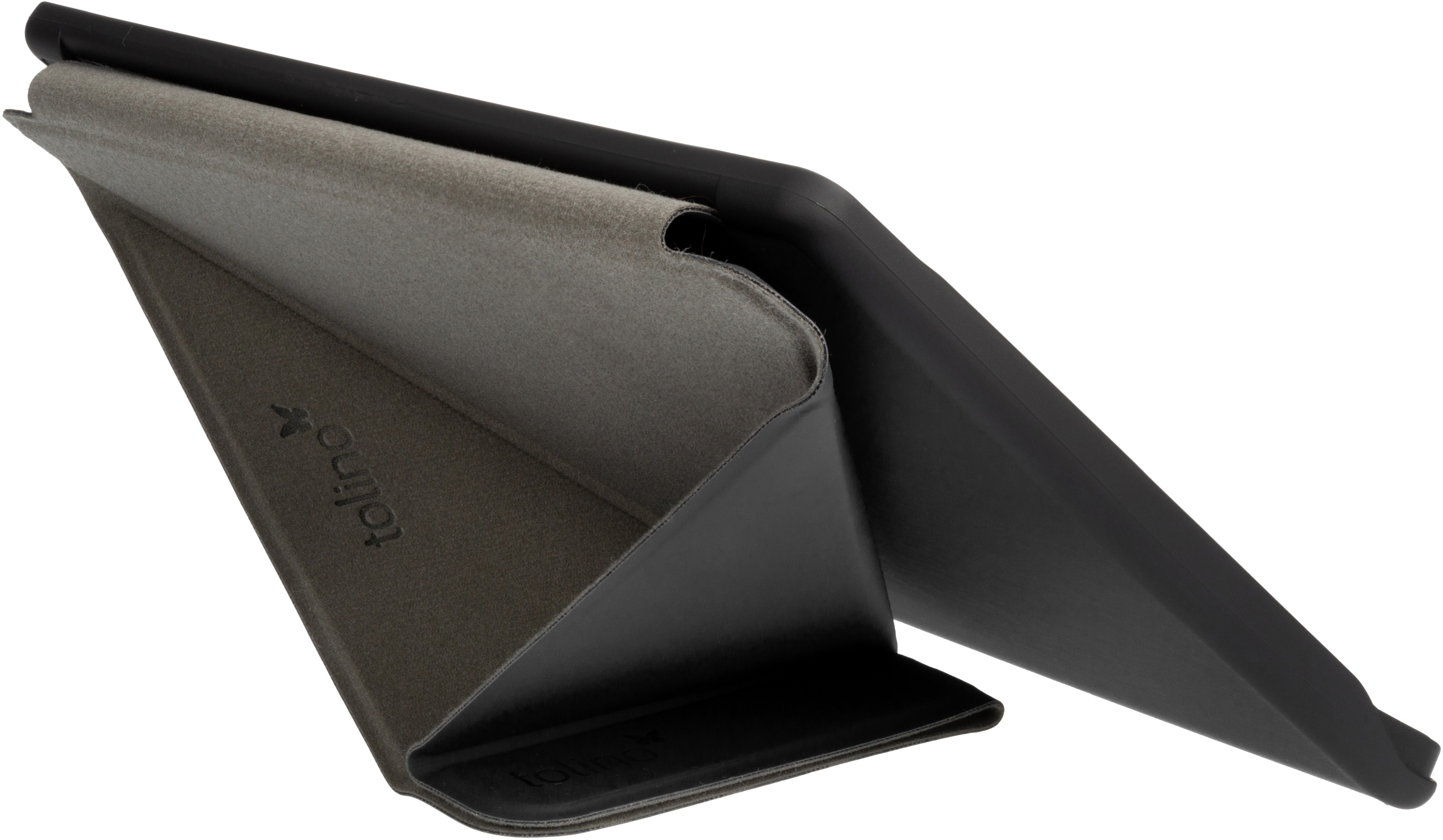 Schwarzes und graues Tolino-Tablet in einem Etui.
