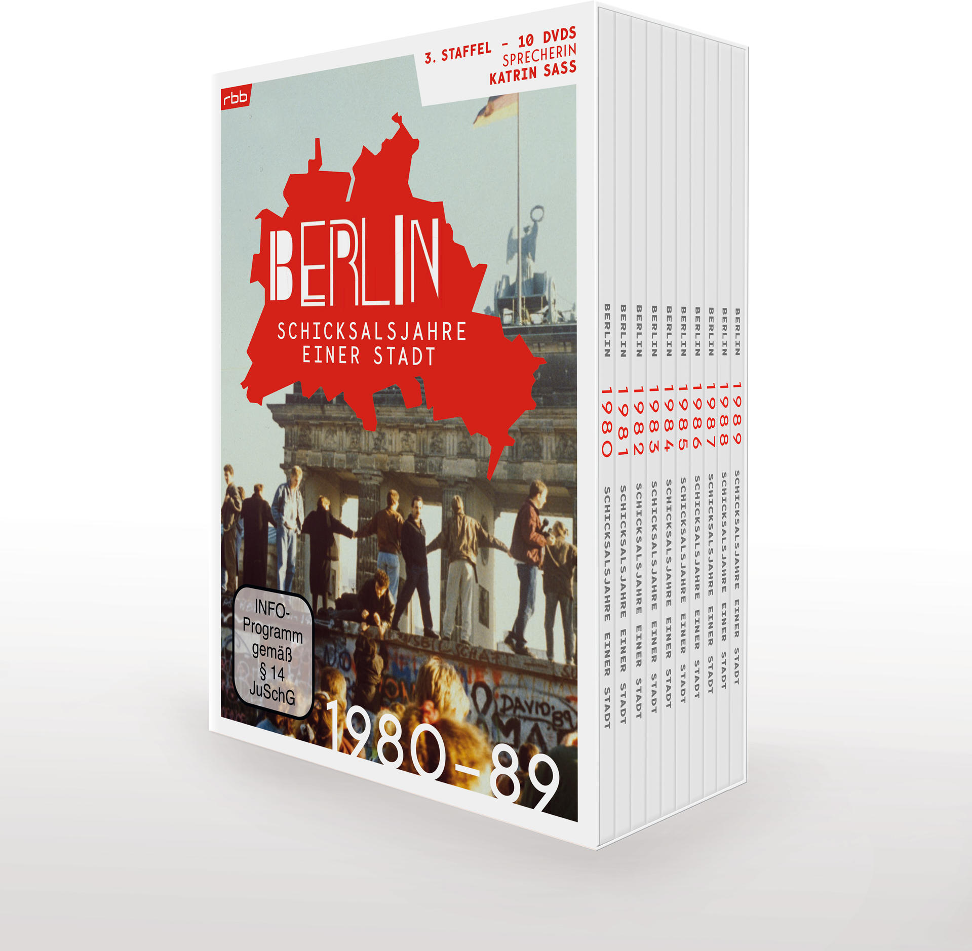DVD-Set der Fernsehserie Berlin mit historischen Fotos und Brandenburger Tor-Bild.
