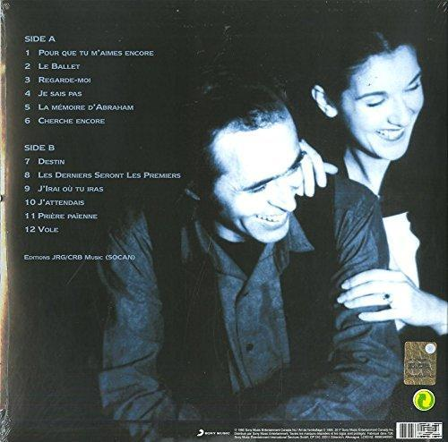 Album-Rückseite, zwei lächelnde Personen, Songtitel in Blautönung.