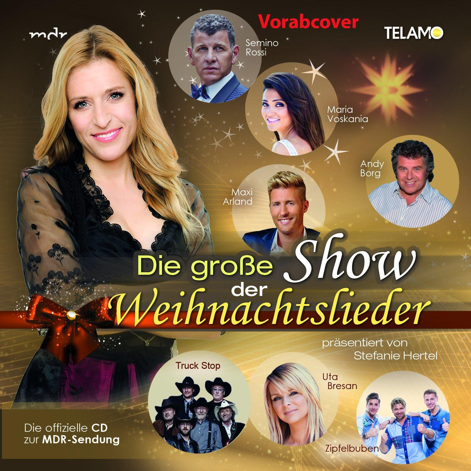 Albumcover mit mehreren Musikern. Der Titel lautet „Die große Show der Weihnachtslieder“.