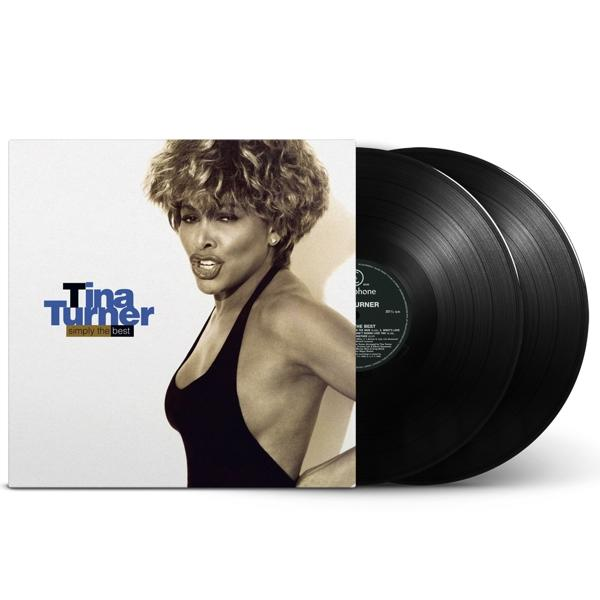 Een vinyl hoes met Tina Turner en twee zwarte vinylplaten op wit.