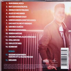 Die Rückseite einer CD-Hülle mit einem Mann und Liedtiteln.
