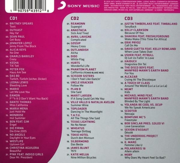 CD-Cover mit Titellisten und Künstlernamen, darunter Britney Spears und Justin Timberlake.