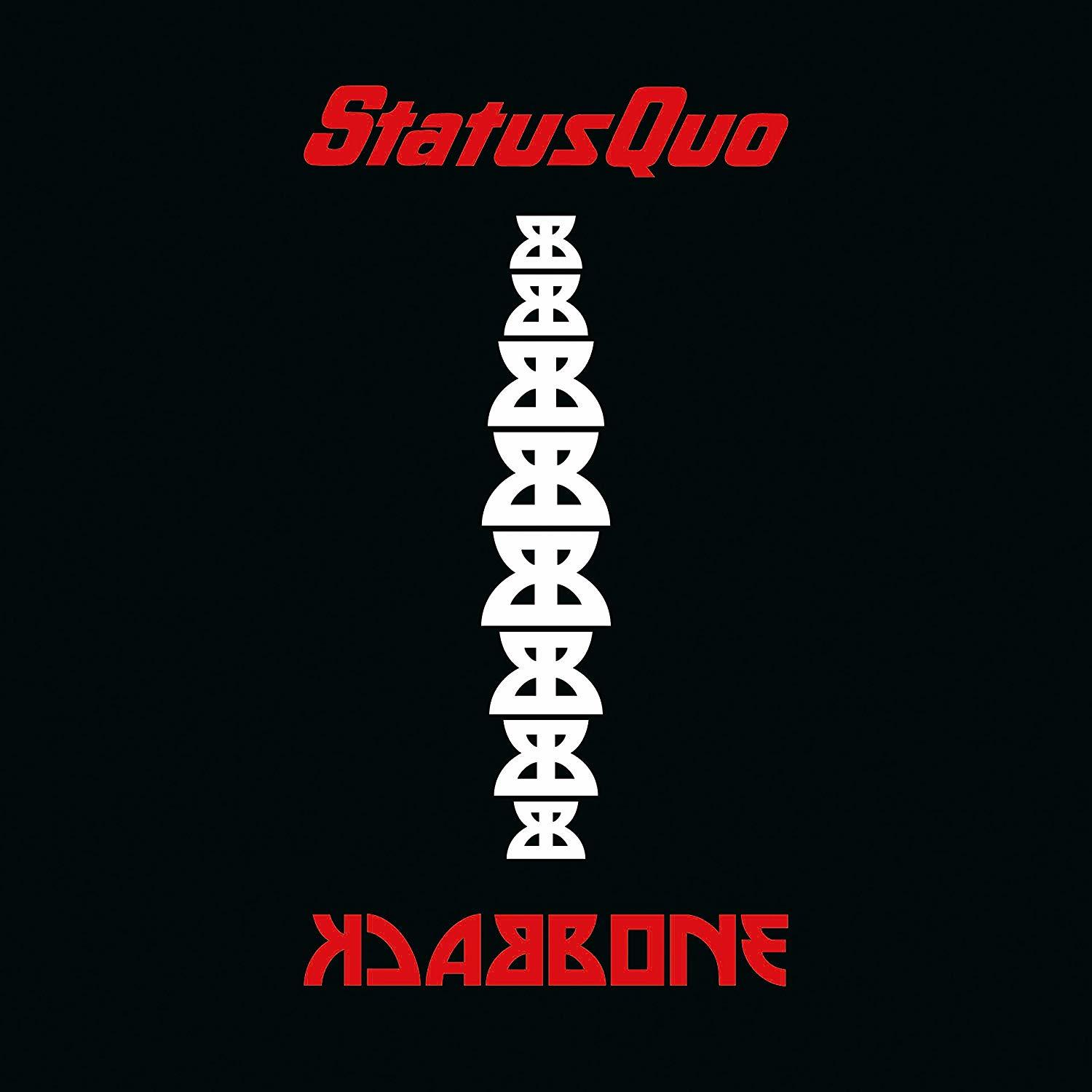 Albumcover. Das Wort Status Quo in Rot, weißes Symbol und das Wort Backbone in Rot.