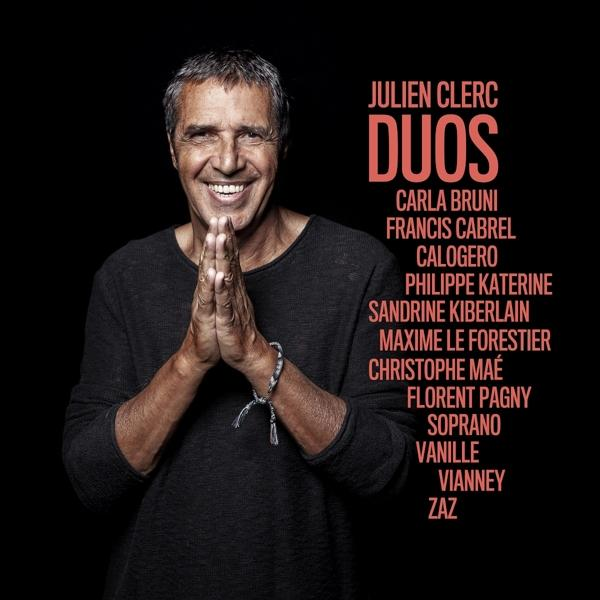 Albumcover für Julien Clercs „DUOS“ mit Julien und den Namen anderer Künstler.