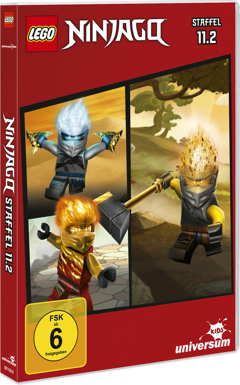 Das Cover einer Lego Ninjago DVD mit Charakteren auf der Vorderseite.