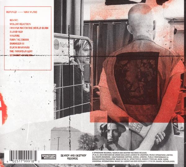 Dos d'un CD de musique. Texte, pochette d'album et liste des titres visibles. Palette de couleurs rouge et noire.