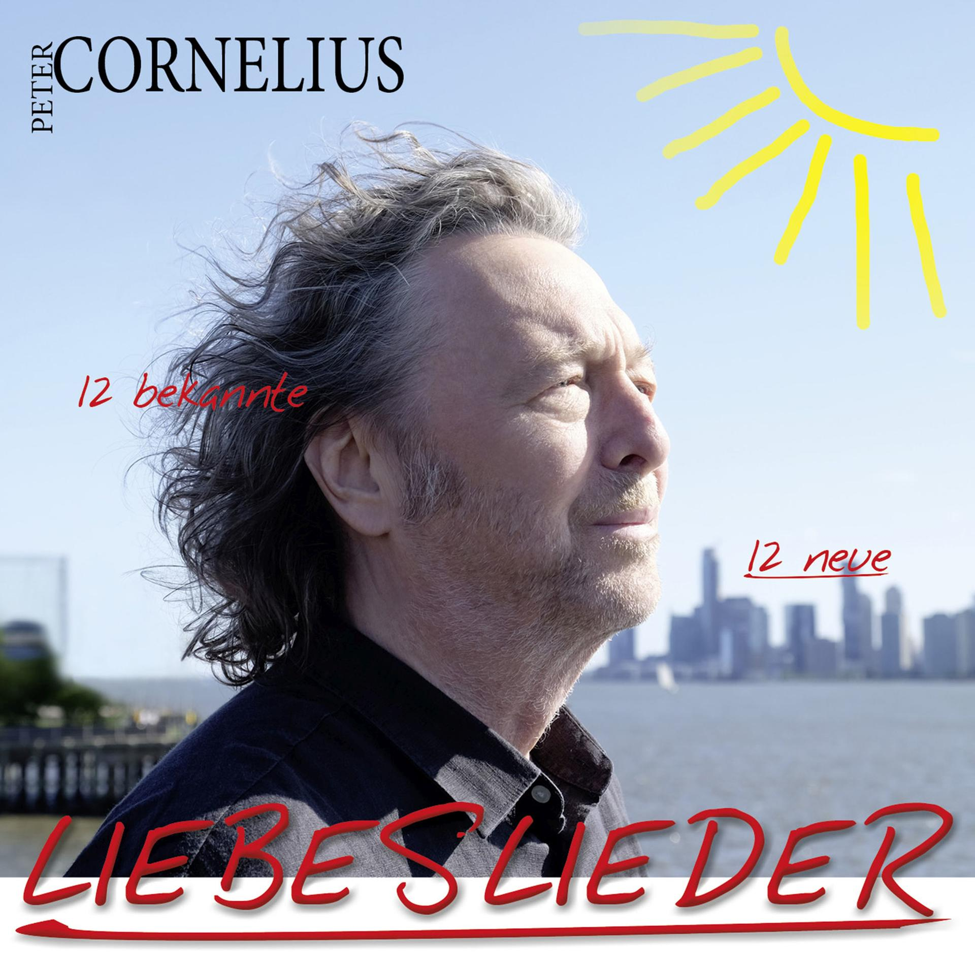 Albumcover: Mann blickt nach oben, Sonnengrafik, Text 'Liebeslieder'.