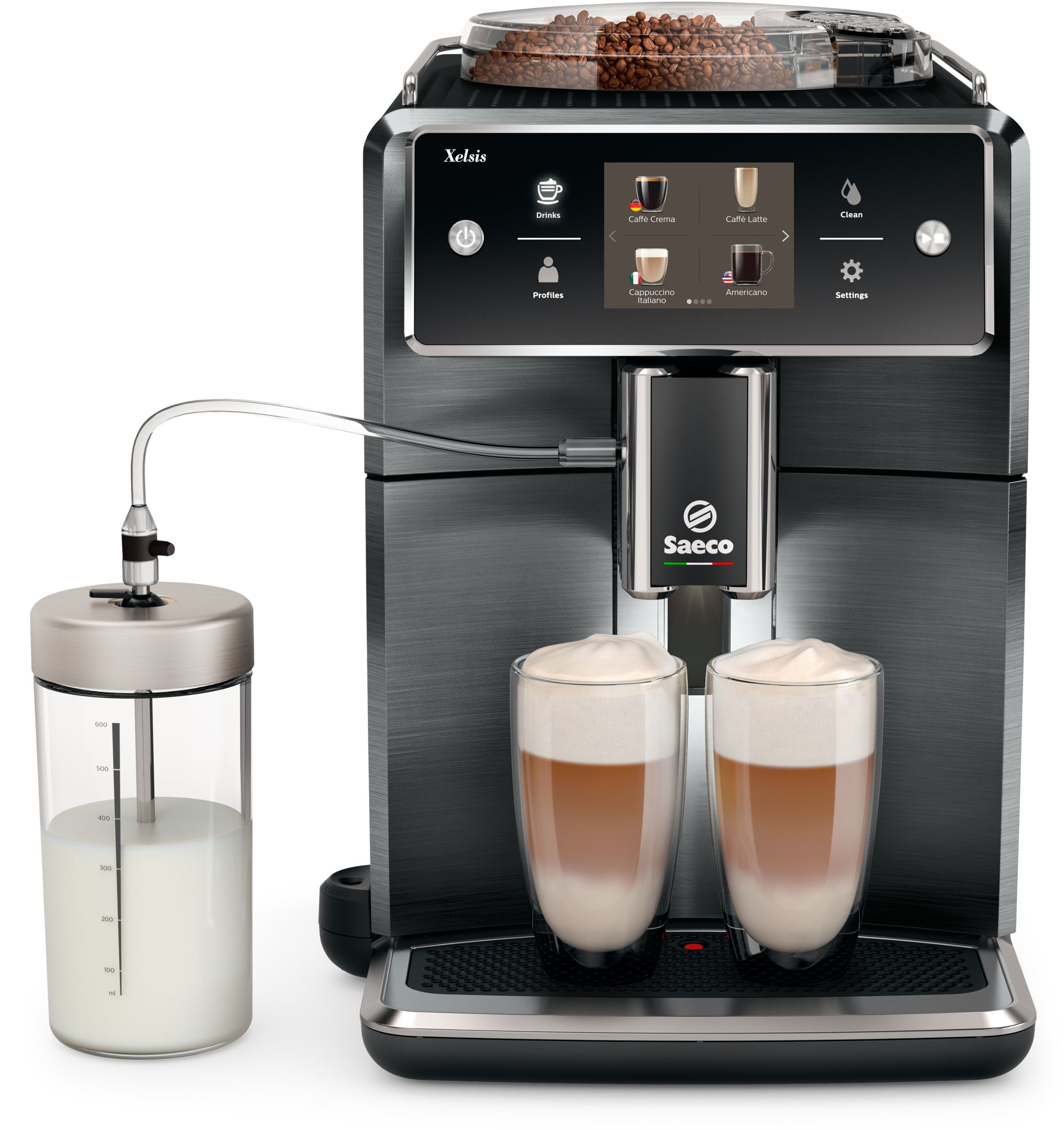 SAECO Xelsis SM7786 - Kaffeevollautomat mit Cappuccinatore - Titan / Edelstahl Kaffeevollautomat (Titan / Edelstahl, Ja, 15 bar, integrierter Milchbehälter)