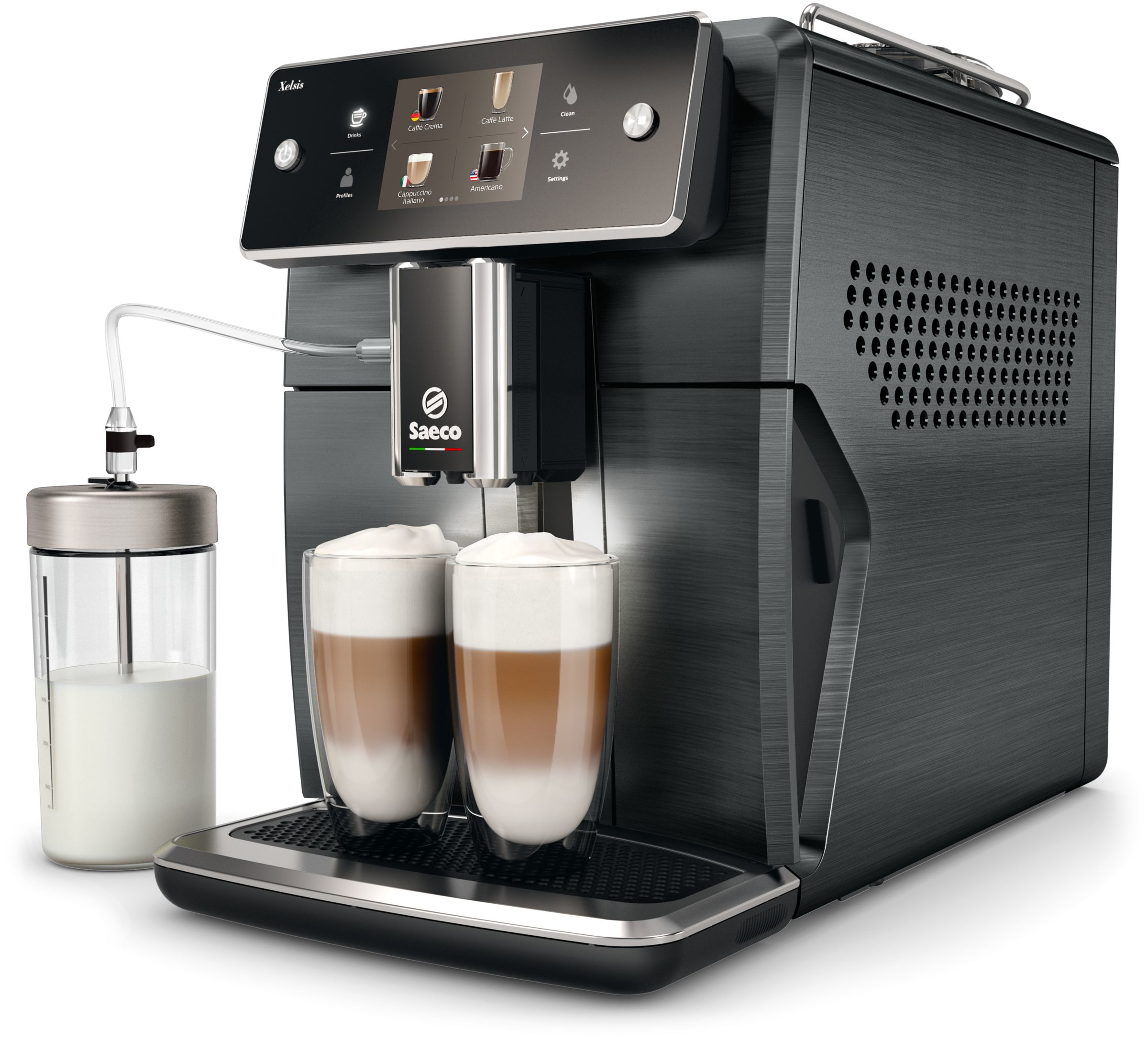 SAECO Xelsis SM7786 - Kaffeevollautomat mit Cappuccinatore - Titan / Edelstahl Kaffeevollautomat (Titan / Edelstahl, Ja, 15 bar, integrierter Milchbehälter)