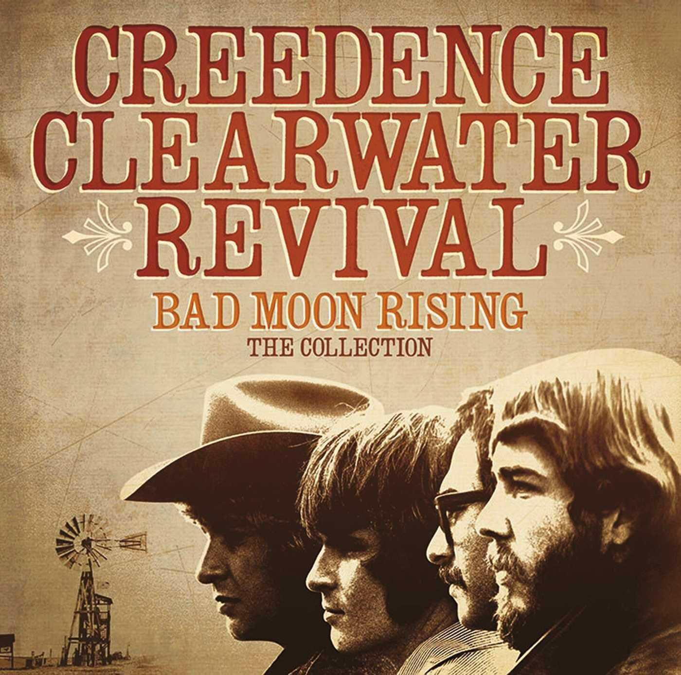 Creedence Clearwater Revival Albumcover. Vier Männer im Profil. Braun- und Beigetöne.