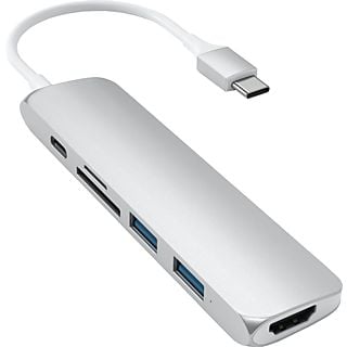 SATECHI Slim Multi-Port V2 USB-Hub, 4K60Hz HDMI, PD 60W, SD/Micro-SD, Silber