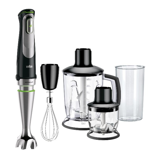 Batidora de mano - Braun Minipimer MQ9047X, 1000W + Batidora vaso 1.25l, Minipicadora, Varillas, Medidor 600ml