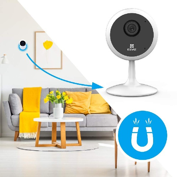 Cámara de seguridad - Ezviz C1C 1080p, Full HD, Visión nocturna, Hasta 12 m, Micrófono, Wi-Fi, Blanco
