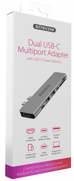 SITECOM Adapter USB + USB-C + HDMI + SD/MicroSD (CN-391)