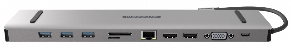 SITECOM Adaptateur USB + USB-C + HDMI + VGA + Ethernet + SD/MicroSD + 3.5 mm (CN-390)