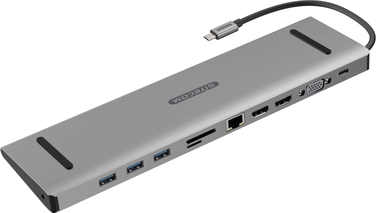 SITECOM Adaptateur USB + USB-C + HDMI + VGA + Ethernet + SD/MicroSD + 3.5 mm (CN-390)