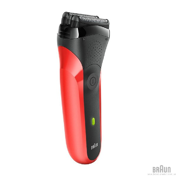 Afeitadora -  Braun Series 3 300, Resistente al agua, Pantalla LED, Recargable, Tapa protectora, Rojo