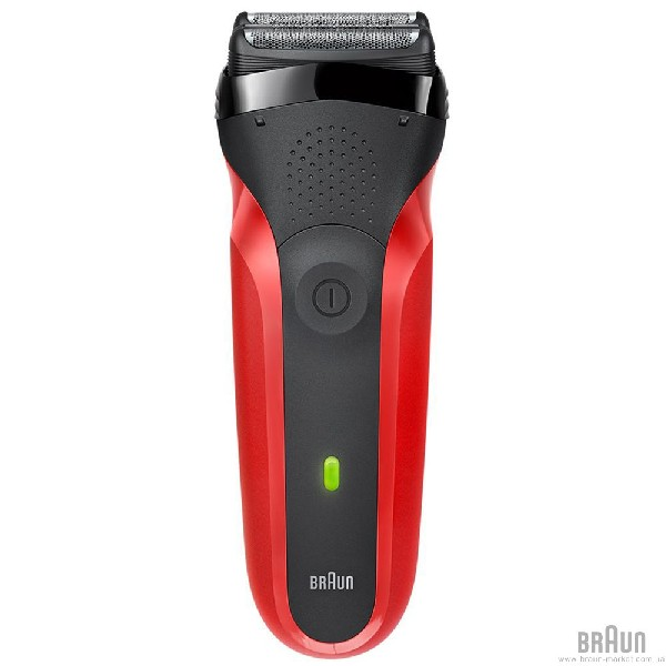 Afeitadora -  Braun Series 3 300, Resistente al agua, Pantalla LED, Recargable, Tapa protectora, Rojo