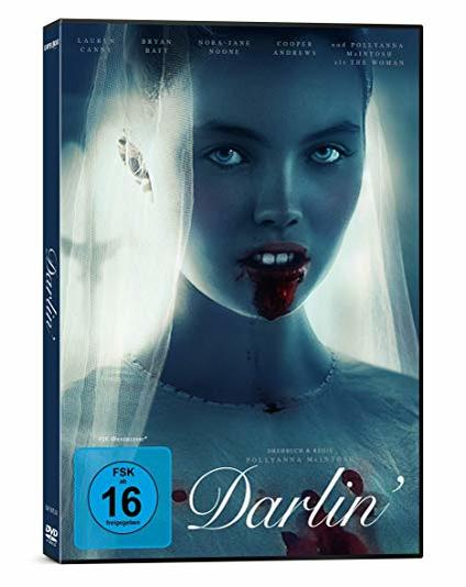 Filmcover mit einer Frau in einem Brautschleier, mit Blut im Gesicht und einer blauen Altersfreigabe.