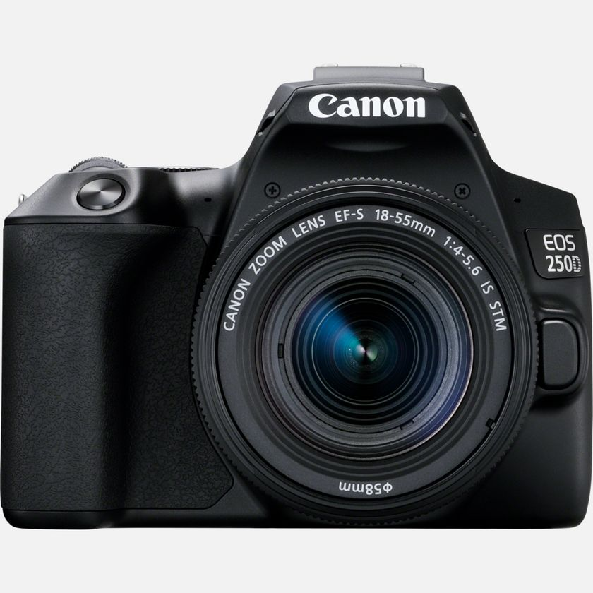Cámara réflex - Canon EOS 250D, CMOS 24.1 MP, Vídeo 4K, Wi-Fi, Negro + Objetivo EF-S 18-55mm f/4-5.6 IS STM