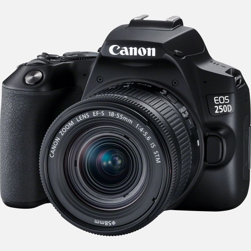 Cámara réflex - Canon EOS 250D, CMOS 24.1 MP, Vídeo 4K, Wi-Fi, Negro + Objetivo EF-S 18-55mm f/4-5.6 IS STM