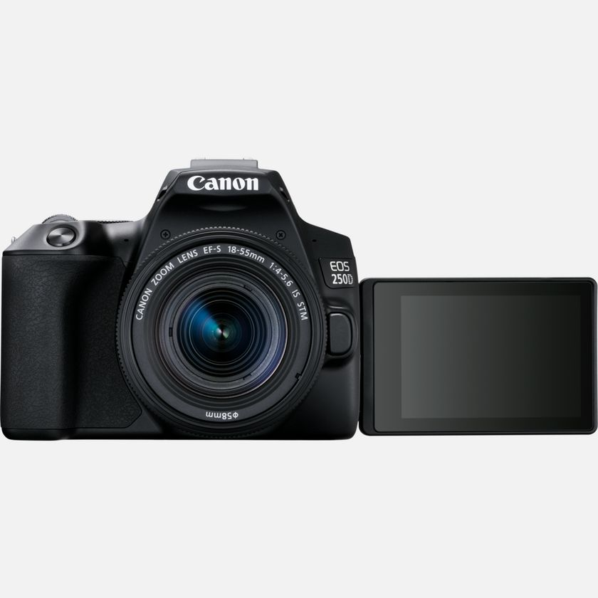 Cámara réflex - Canon EOS 250D, CMOS 24.1 MP, Vídeo 4K, Wi-Fi, Negro + Objetivo EF-S 18-55mm f/4-5.6 IS STM