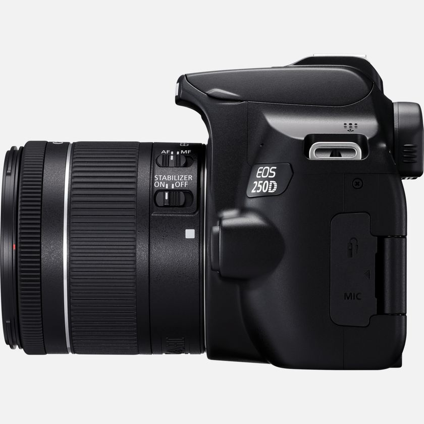 Cámara réflex - Canon EOS 250D, CMOS 24.1 MP, Vídeo 4K, Wi-Fi, Negro + Objetivo EF-S 18-55mm f/4-5.6 IS STM