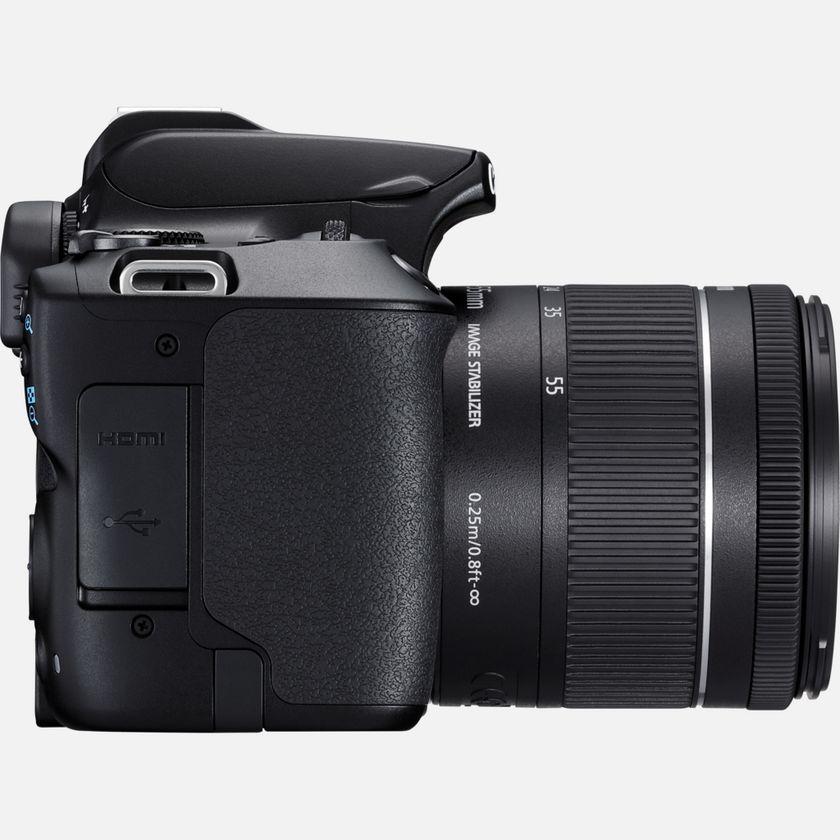 Cámara réflex - Canon EOS 250D, CMOS 24.1 MP, Vídeo 4K, Wi-Fi, Negro + Objetivo EF-S 18-55mm f/4-5.6 IS STM