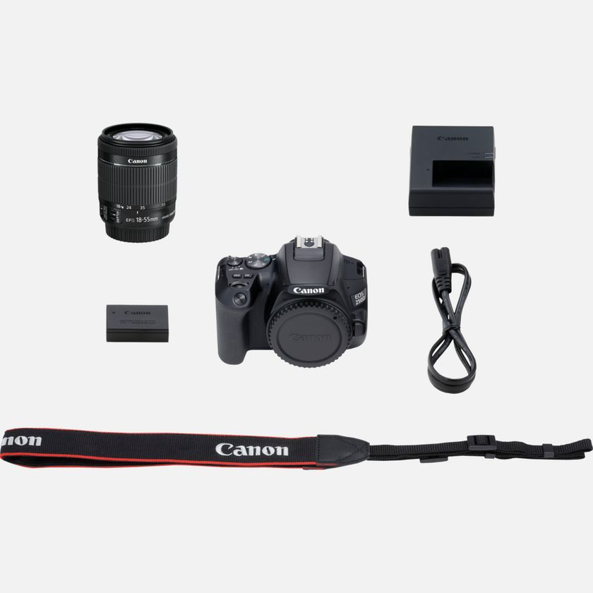 Cámara réflex - Canon EOS 250D, CMOS 24.1 MP, Vídeo 4K, Wi-Fi, Negro + Objetivo EF-S 18-55mm f/4-5.6 IS STM