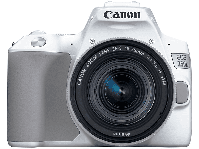 Réflex Canon Eos 250d blanca con objetivo efs 1855 stm cmos 24.1 mp vídeo 4k wifi 1855mm f45.6 kit 250 sensor iso 100 25 600 241 6000 4000 1855is 3458c001 24mp