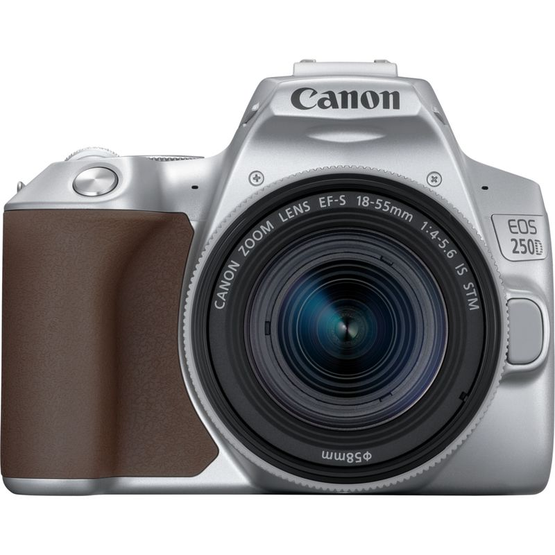 Cámara réflex - Canon EOS 250D, CMOS 24.1 MP, Vídeo 4K, Wi-Fi, Plata + Objetivo EF-S 18-55mm f/4-5.6 IS STM