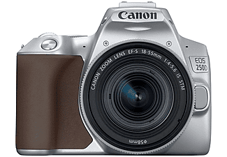 Cámara réflex - Canon EOS 250D, CMOS 24.1 MP, Vídeo 4K, Wi-Fi, Plata + Objetivo EF-S 18-55mm f/4-5.6 IS STM