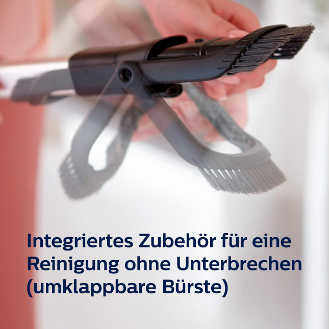 Bürstenaufsatz für Staubsauger, mit Textüberlagerung.