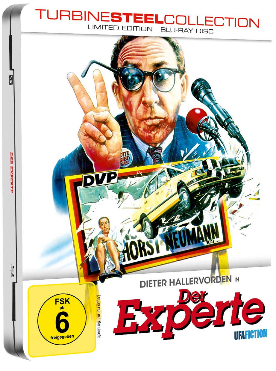 Eine Blu-ray-Box mit dem Filmtitel 'Der Experte' mit einem Mann mit Brille.