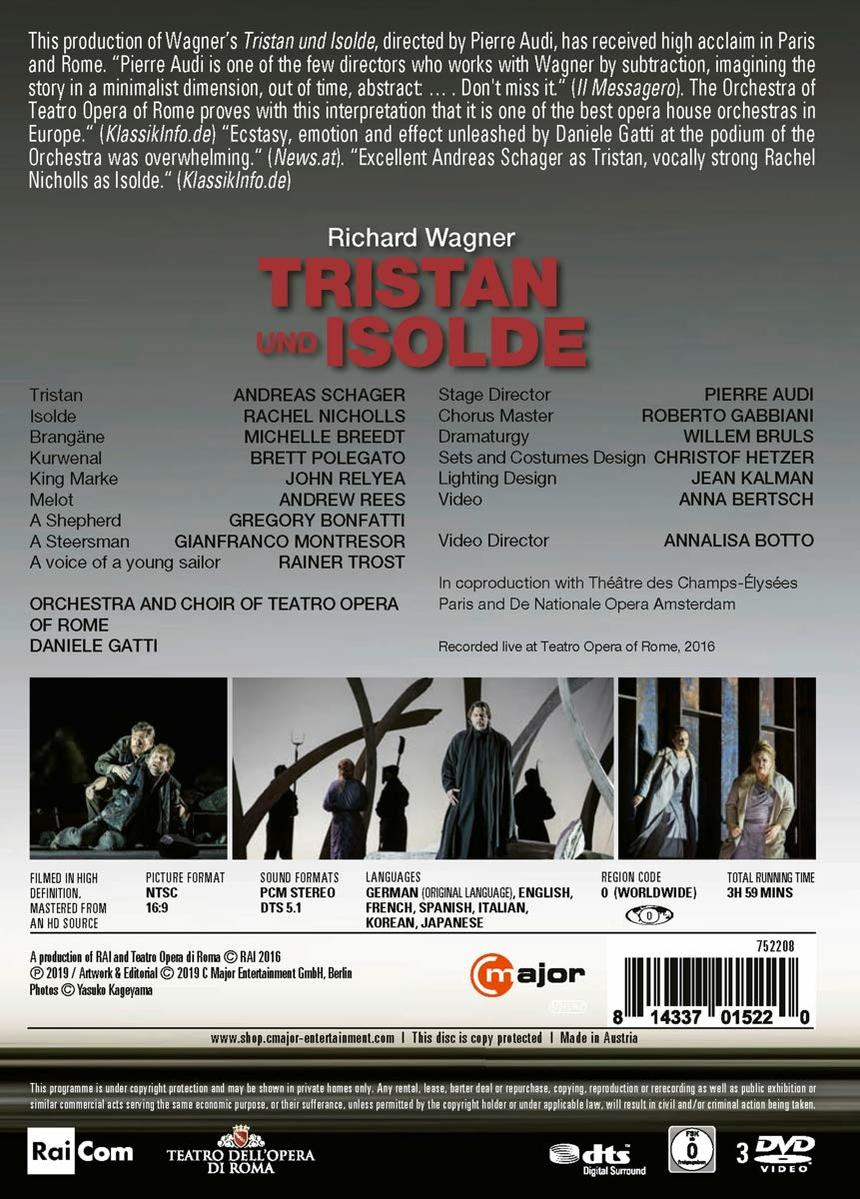 Tristan und Isolde DVD-Cover. Bilder aus der Oper mit Namen und Credits sind sichtbar.