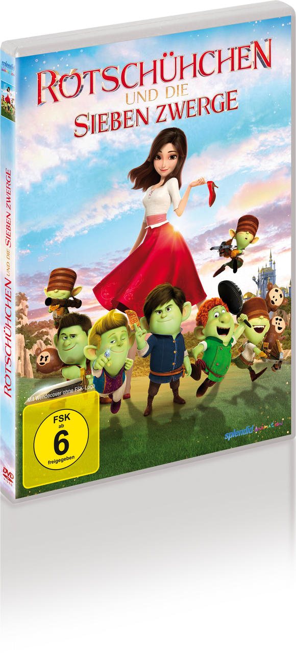 DVD-Hülle mit animiertem Filmcover, mit Zwergen und einer Prinzessin.